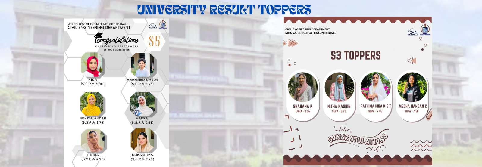 S5 CE2022 & S3 CE2023 University Exam department topper