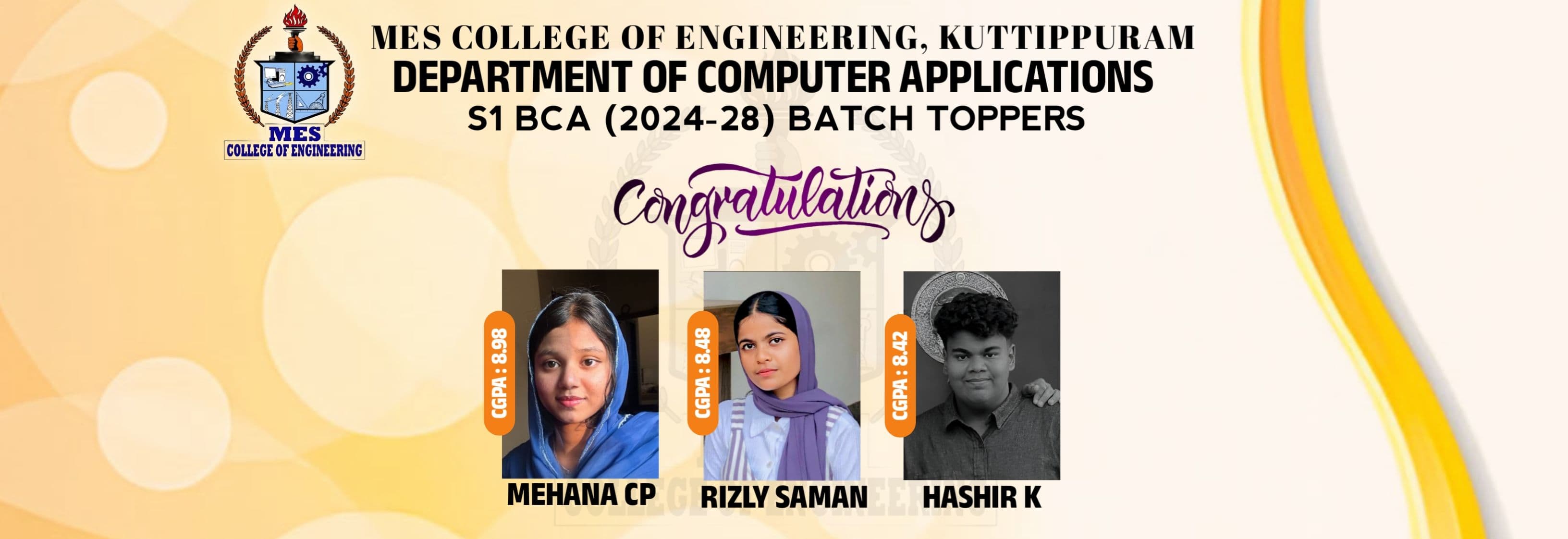 S1 BCA (2024-2028 Batch) College Toppers 